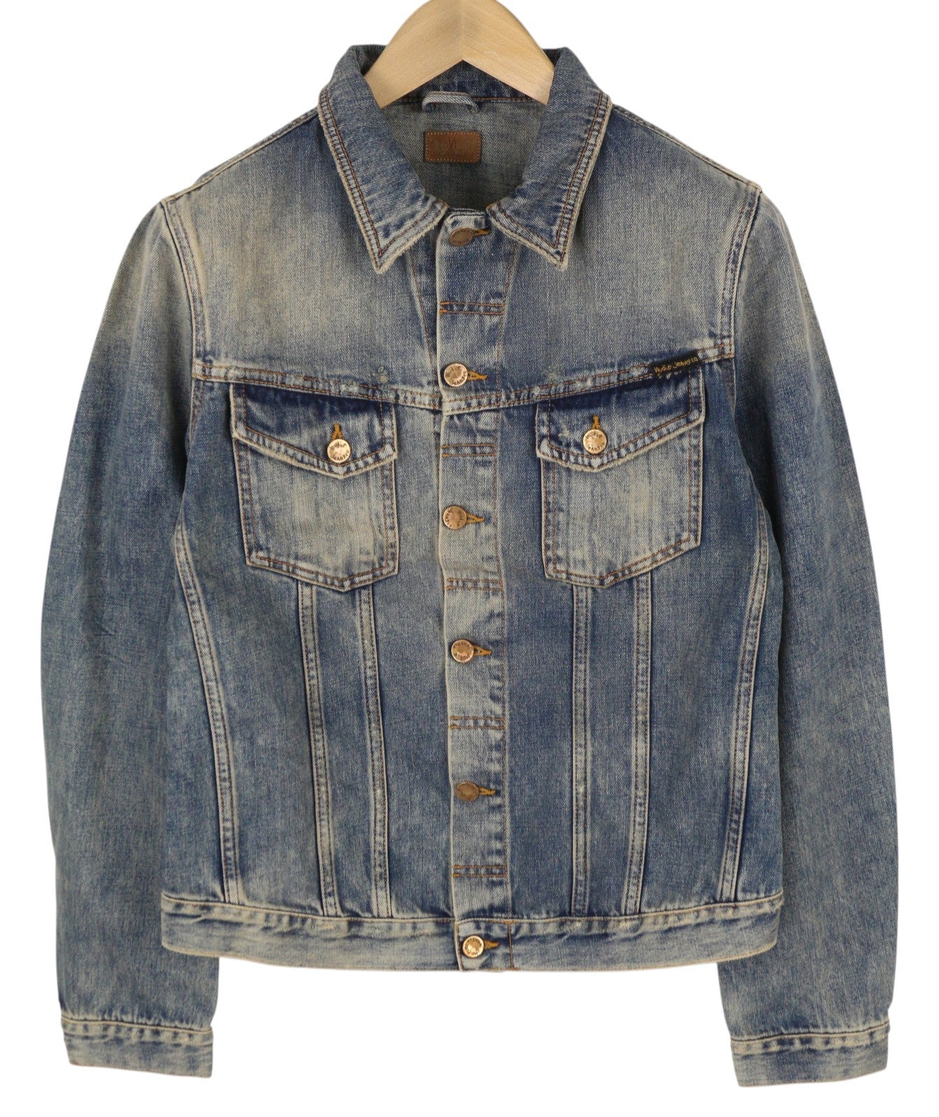 NUDIE JEANS Billy Men Jacket M Shimmering Indigo Washed Denim Distress Logo