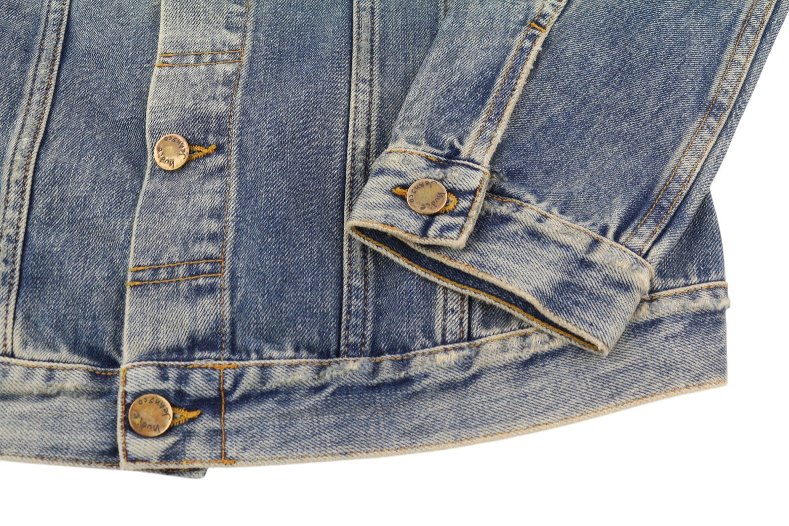 NUDIE JEANS Billy Men Jacket M Shimmering Indigo Washed Denim Distress Logo