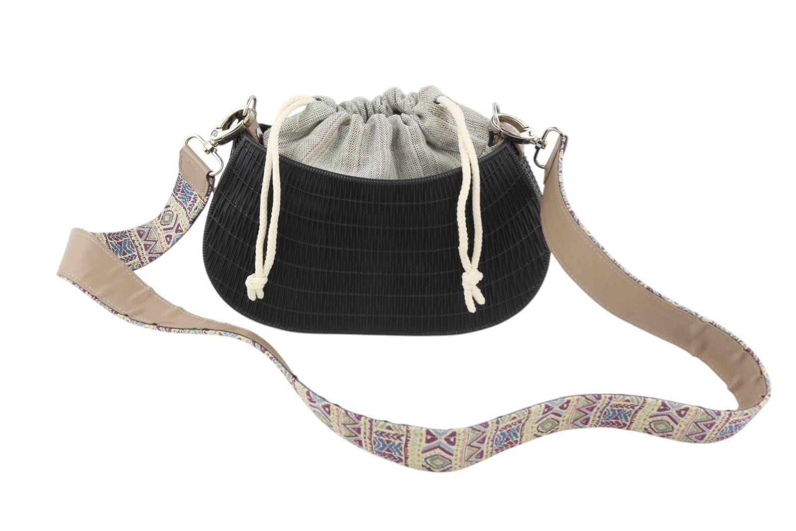 O BAG Swing Women Bag OS Black Textured Silicone Half Moon Inner Crossbody