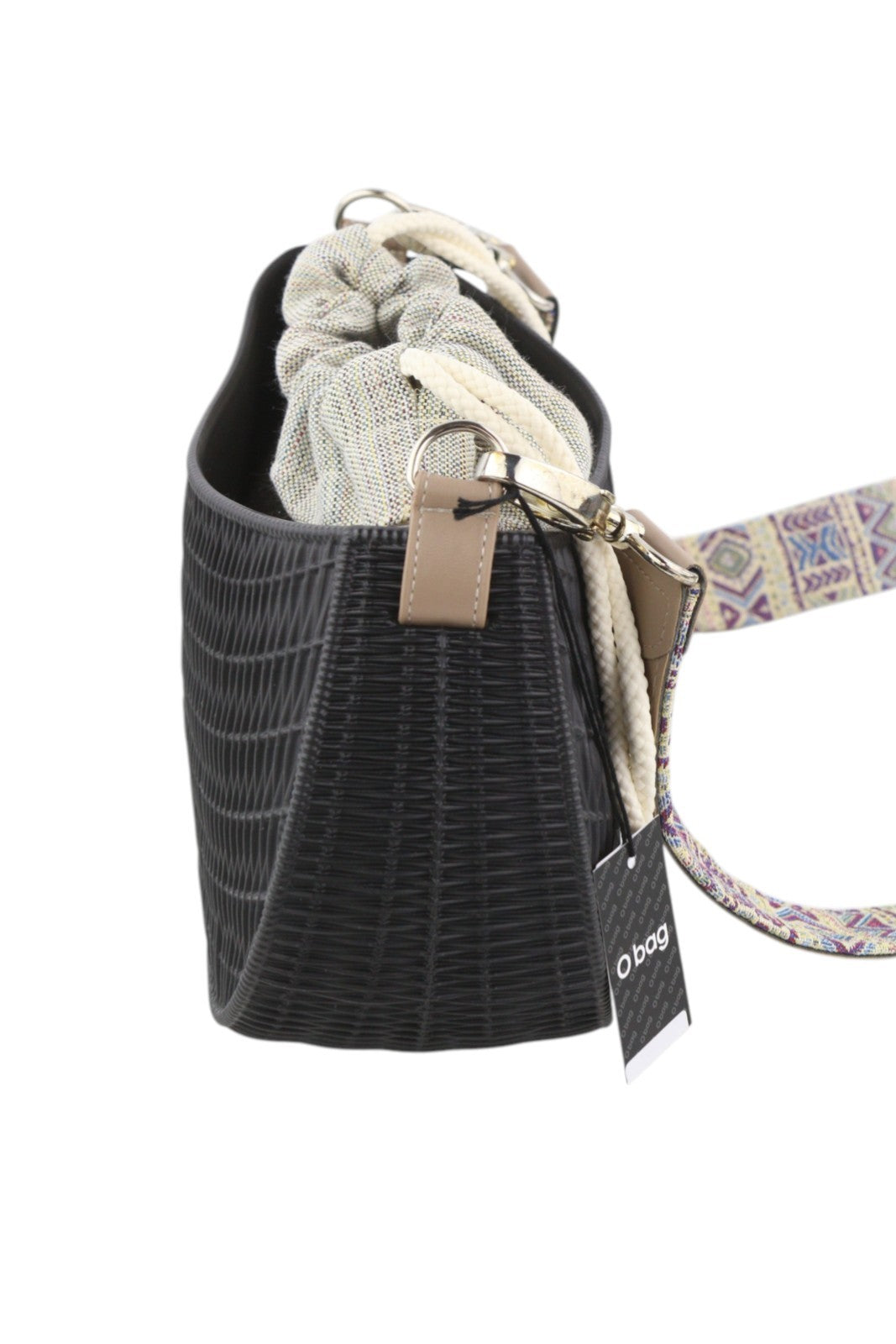 O BAG Swing Women Bag OS Black Textured Silicone Half Moon Inner Crossbody