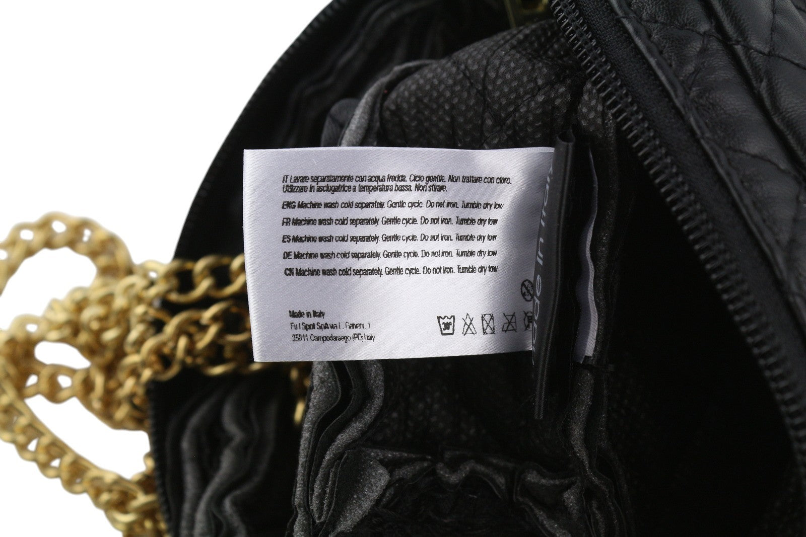 O BAG Extra Pocket Women Bag OS Black Quilted Coated Gold Chain Crossbody