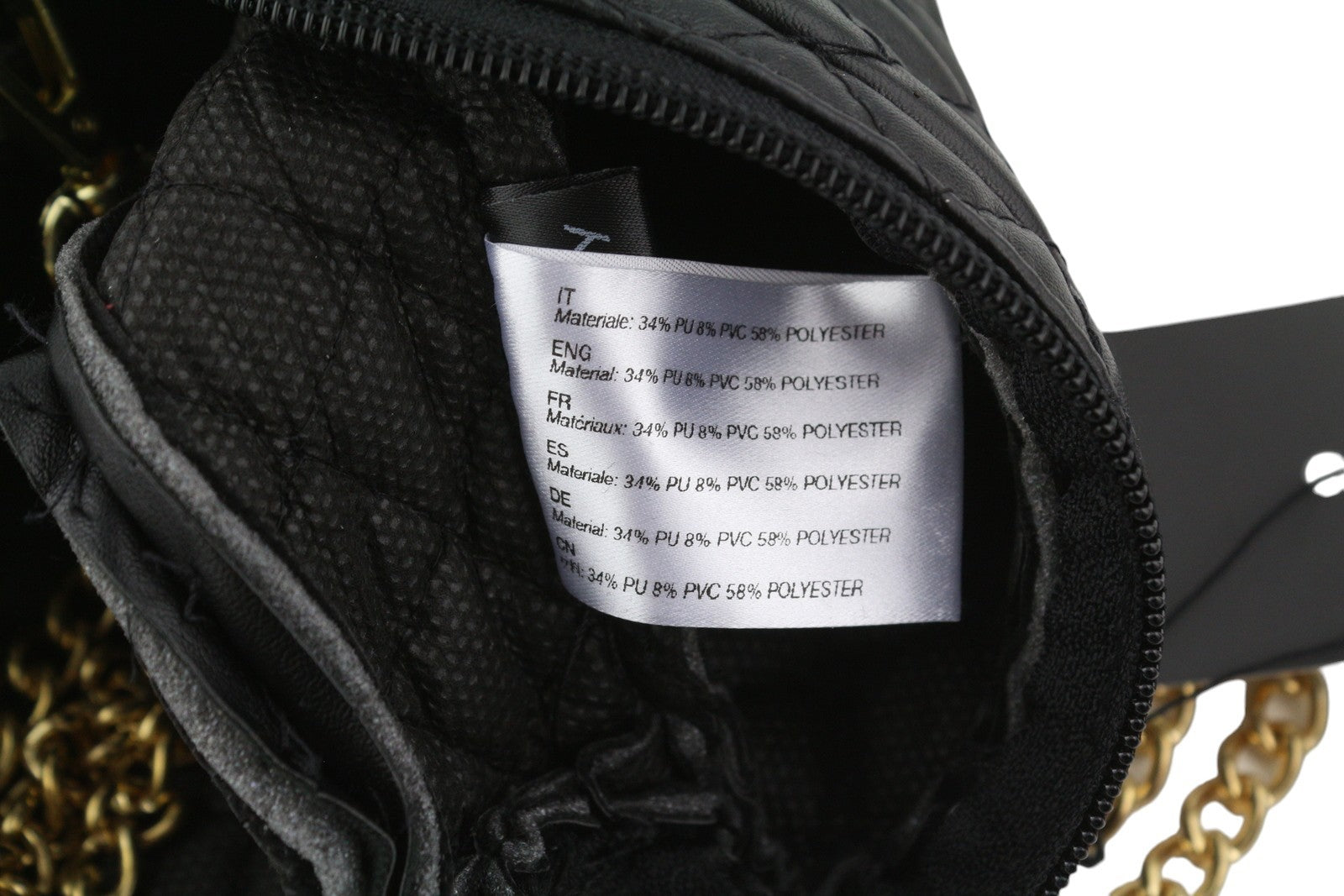 O BAG Extra Pocket Women Bag OS Black Quilted Coated Gold Chain Crossbody