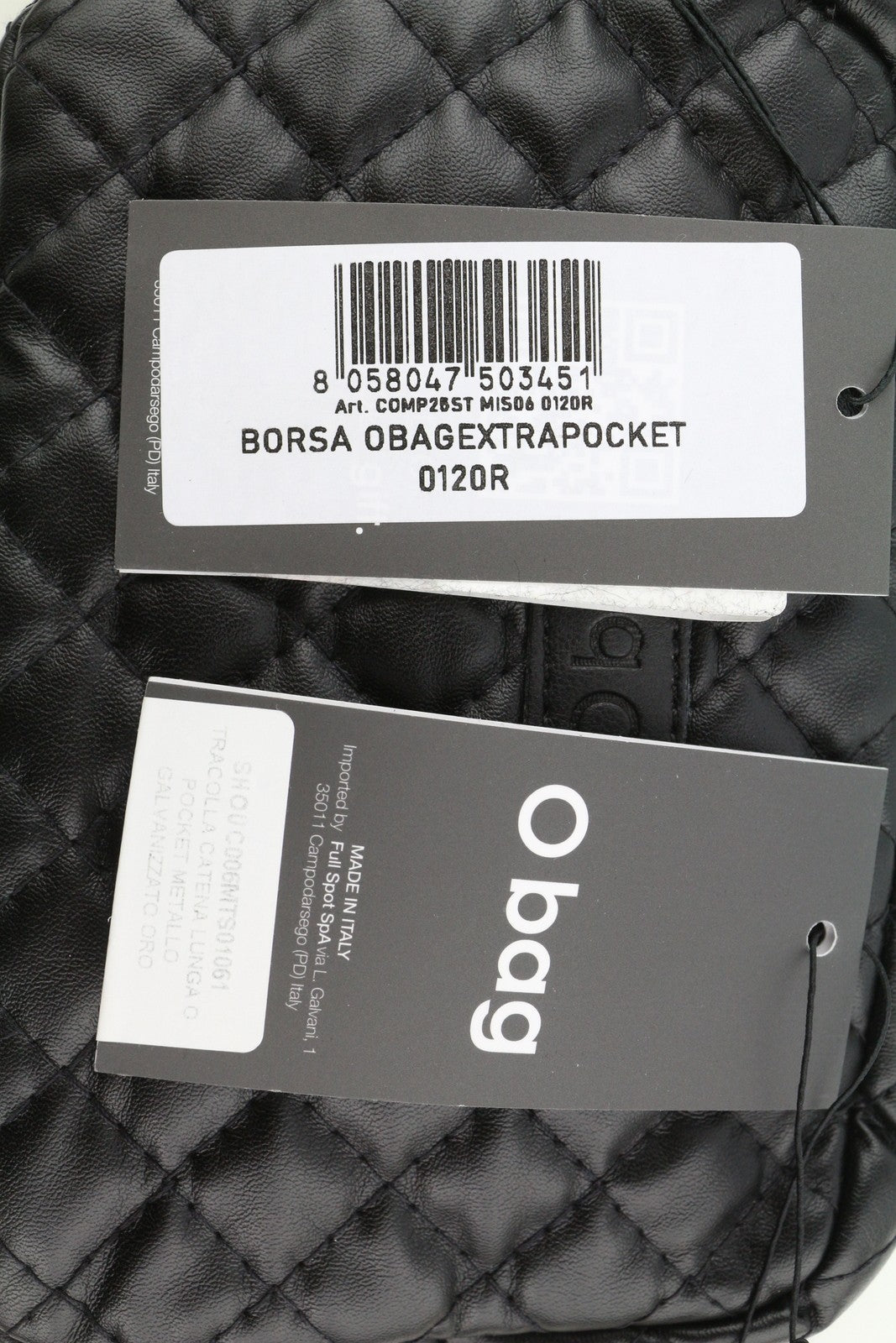 O BAG Extra Pocket Women Bag OS Black Quilted Coated Gold Chain Crossbody