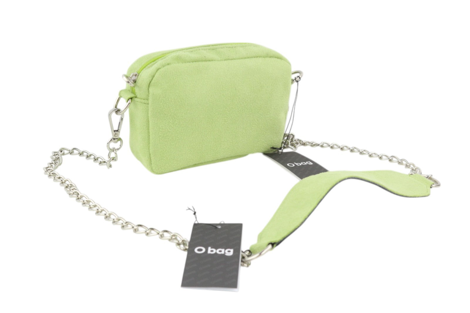 O BAG Extra Pocket Women Bag OS Green Faux Suede Silver Chain Crossbody