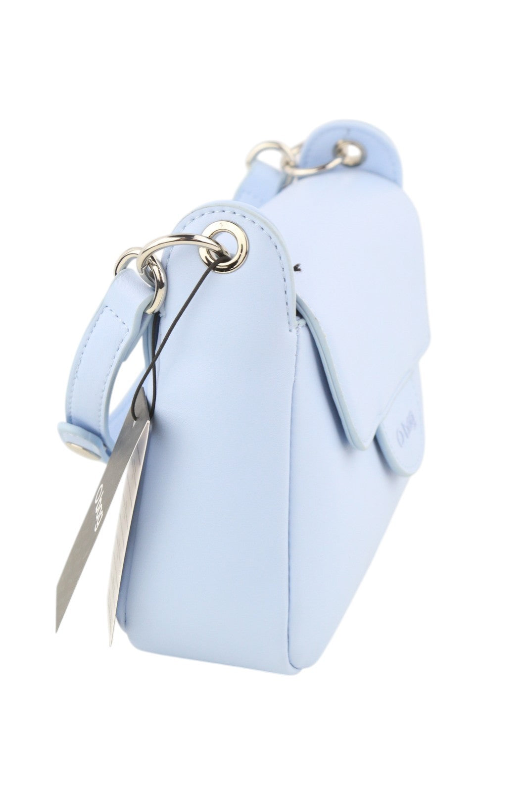 O BAG Con Pattina Women Bag OS Light Blue Lined Logo Square Crossbody Baguette