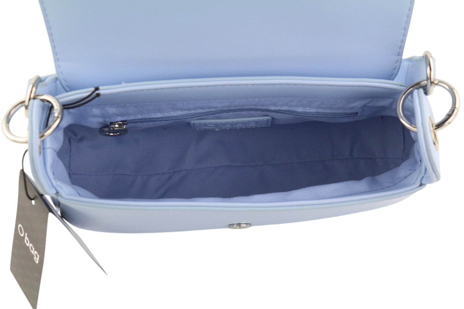 O BAG Con Pattina Women Bag OS Light Blue Lined Logo Square Crossbody Baguette