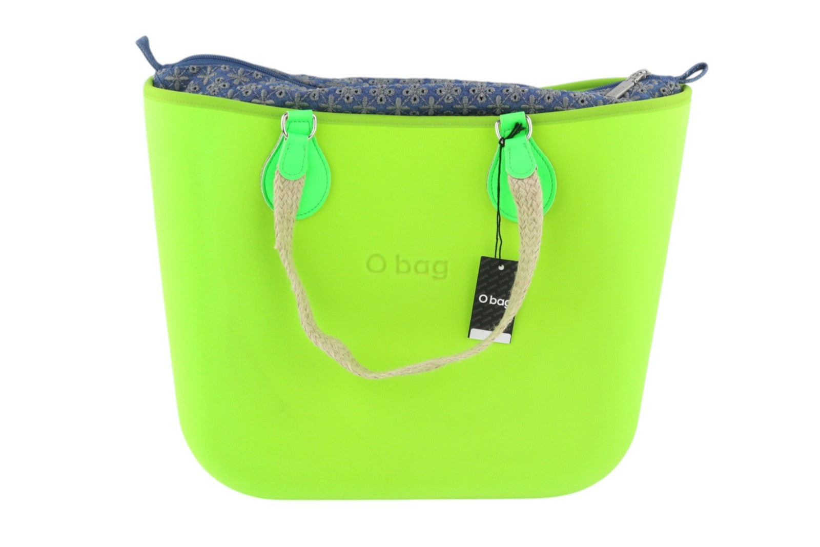 O BAG Armenia Women Bag OS Neon Green Inner Pouch Double Handle Tote Logo