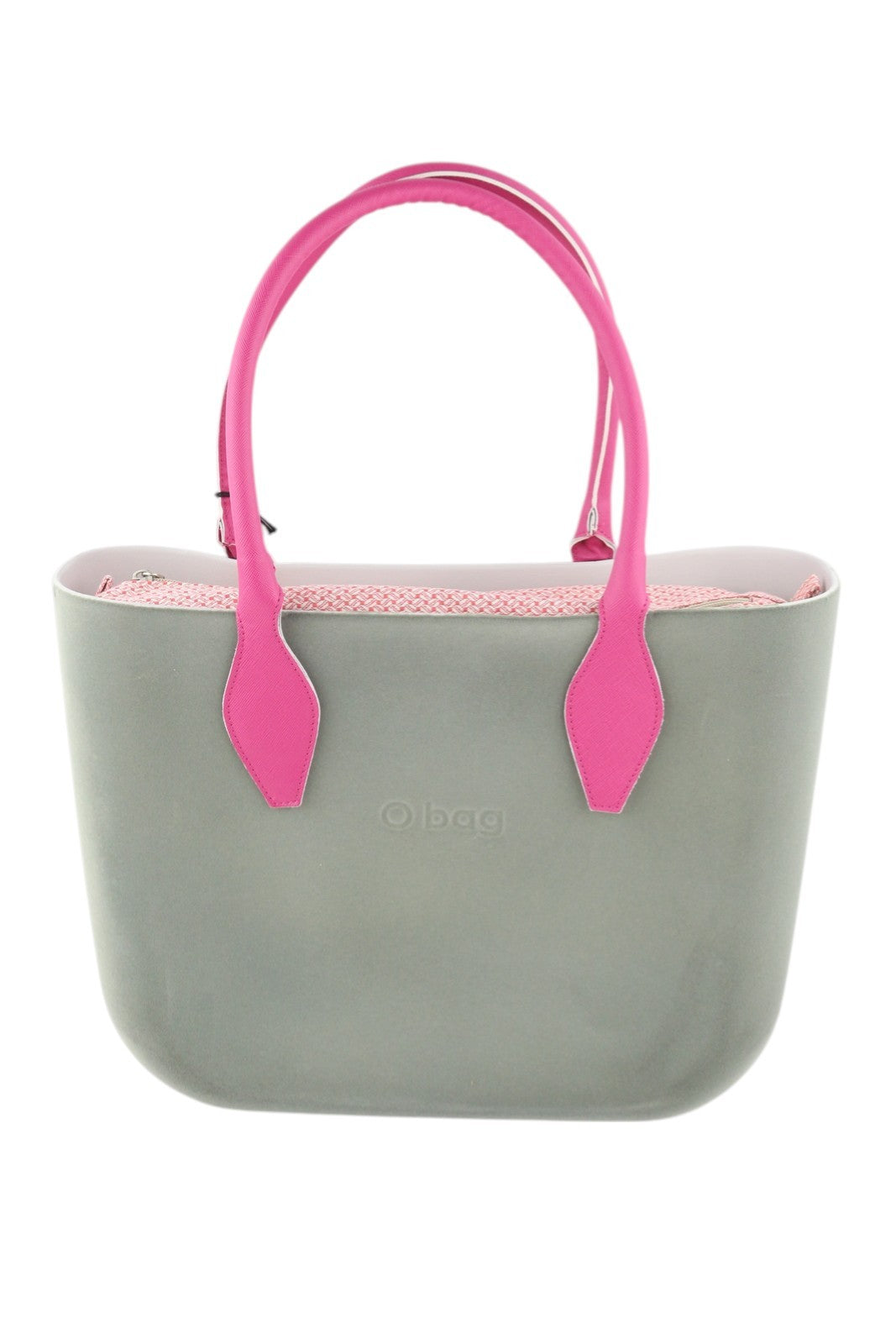 O BAG Women Bag OS Grey Soft Inner Zip Pouch Double Handle Square Logo
