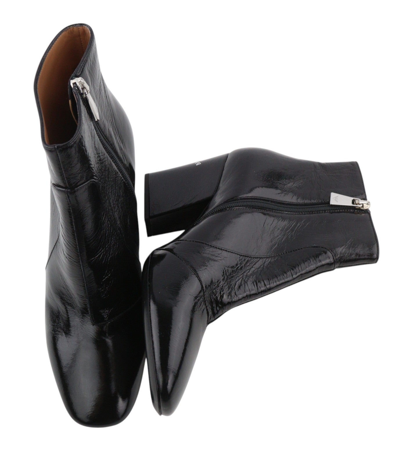 EMPORIO ARMANI Women Boots EU37 Black Patent Leather Shiny Heeled Ankle Zipper