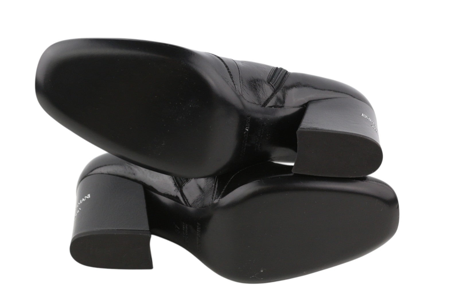 EMPORIO ARMANI Women Boots EU37 Black Patent Leather Shiny Heeled Ankle Zipper