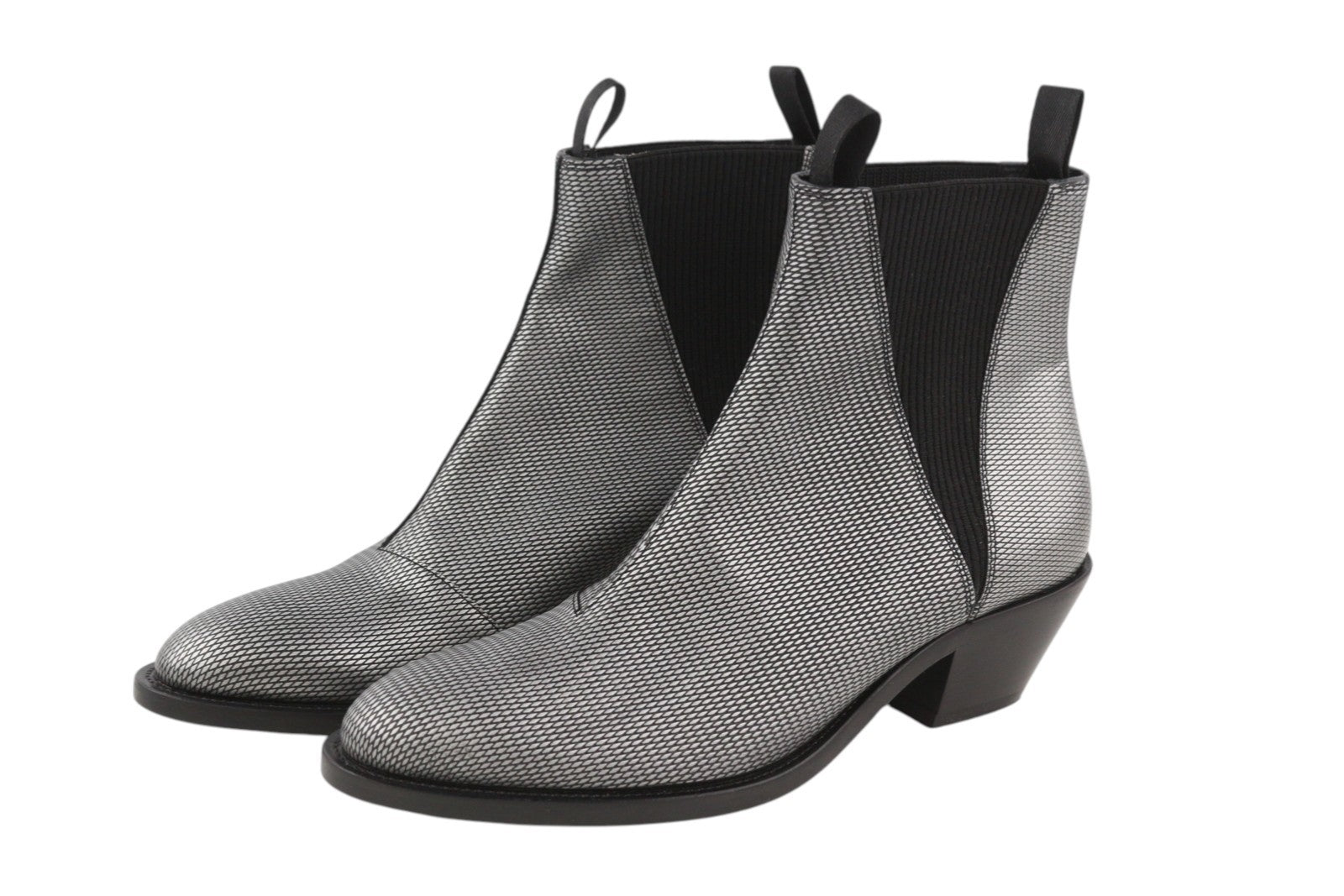 EMPORIO ARMANI Women Boots EU37 Grey Patterned Leather Almond Toe Cowboy Ankle