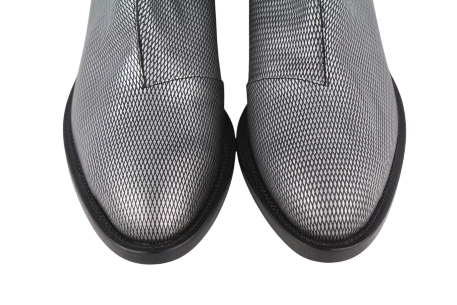 EMPORIO ARMANI Women Boots EU37 Grey Patterned Leather Almond Toe Cowboy Ankle