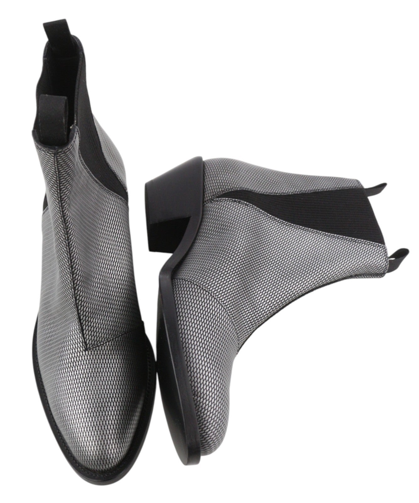 EMPORIO ARMANI Women Boots EU37 Grey Patterned Leather Almond Toe Cowboy Ankle