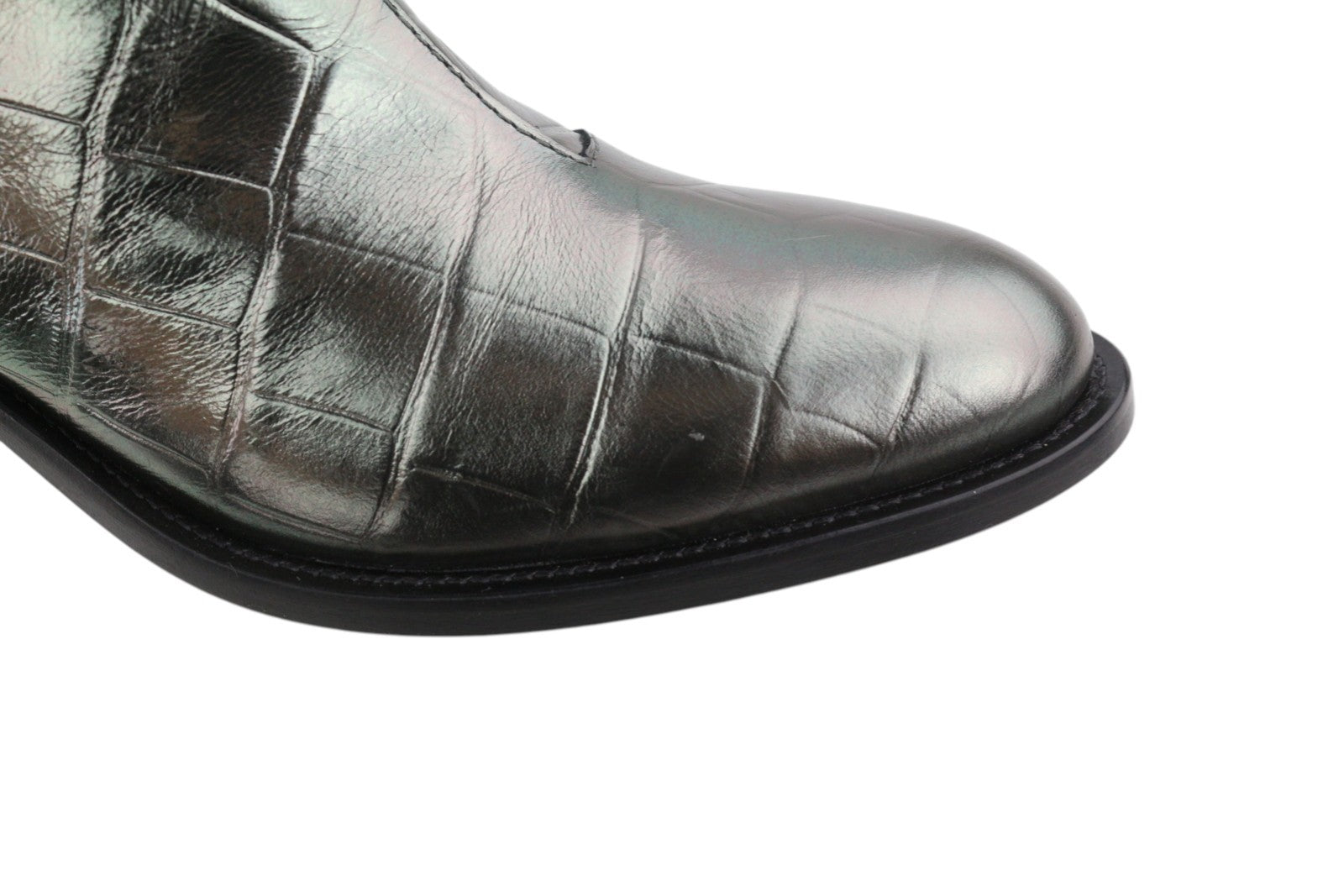 EMPORIO ARMANI Women Boots EU37 Grey Textured Leather Almond Toe Cowboy Ankle