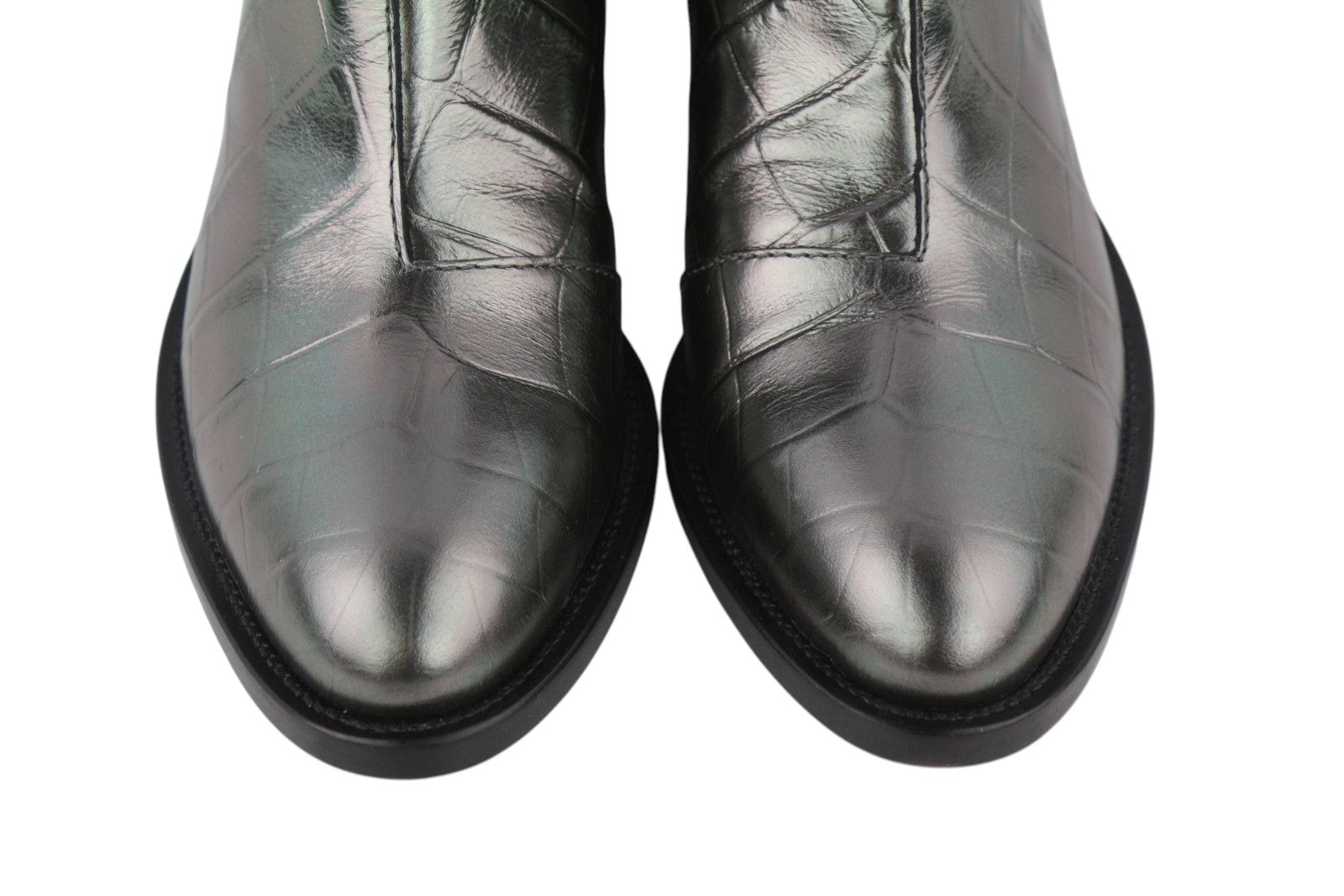 EMPORIO ARMANI Women Boots EU37 Grey Textured Leather Almond Toe Cowboy Ankle