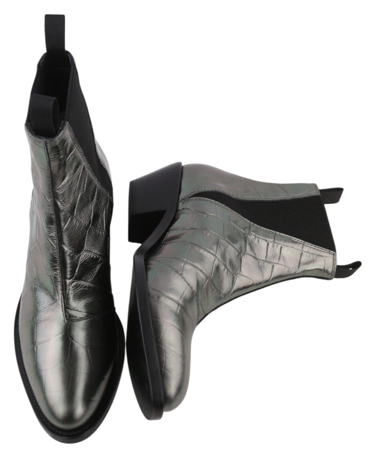 EMPORIO ARMANI Women Boots EU37 Grey Textured Leather Almond Toe Cowboy Ankle