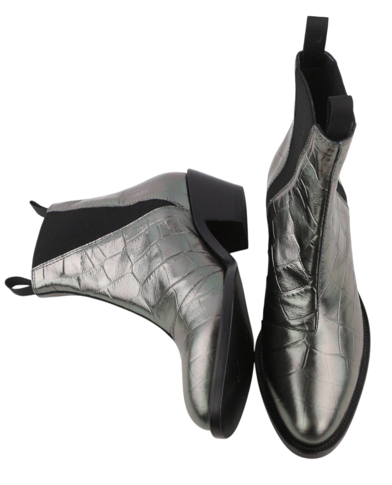 EMPORIO ARMANI Women Boots EU37 Grey Textured Leather Almond Toe Cowboy Ankle