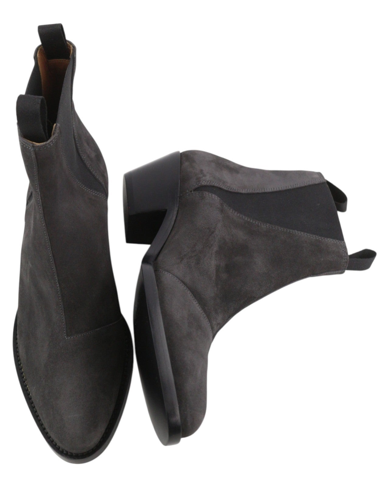 EMPORIO ARMANI Women Boots EU37 Dark Grey Suede Leather Cowboy Almond Ankle