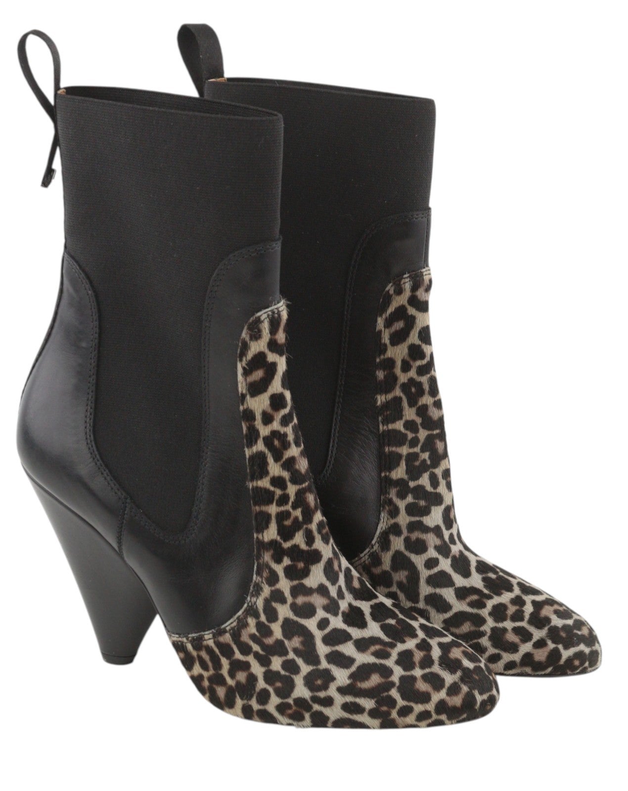 EMPORIO ARMANI Women Boots EU37 Black Leather Leopard Print Heeled Cowboy