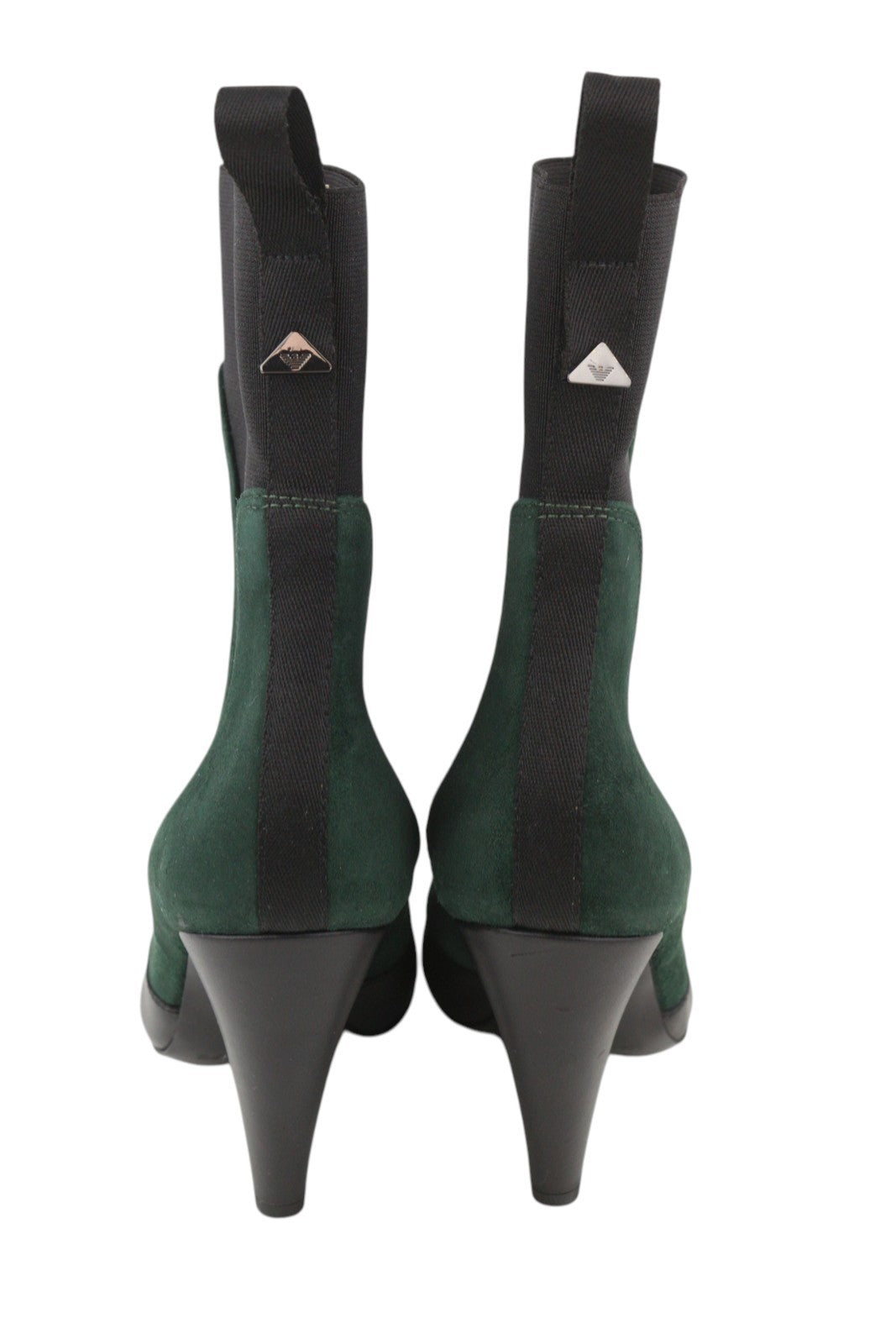 EMPORIO ARMANI Women Boots EU37 Black Suede Leather Almond Toe Cowboy Mid Top