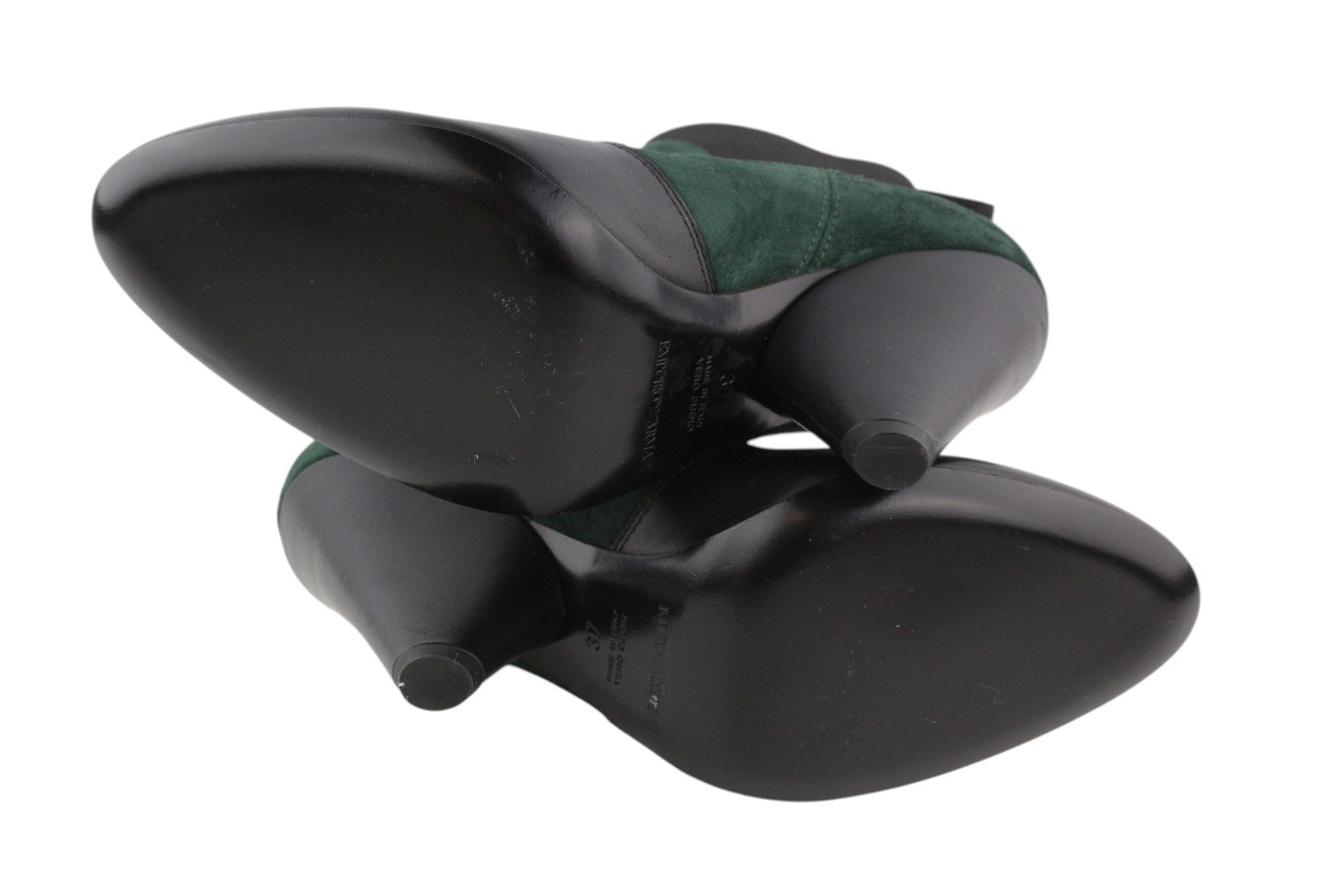 EMPORIO ARMANI Women Boots EU37 Black Suede Leather Almond Toe Cowboy Mid Top