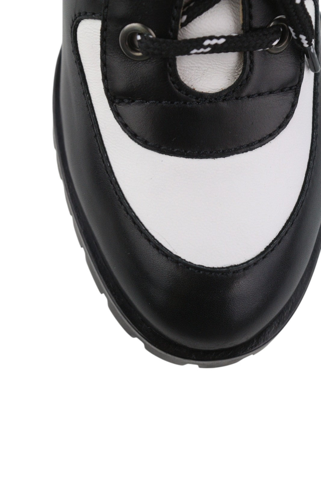 EMPORIO ARMANI Women Boots EU37 Black White Leather Lace-Up Heeled Mid Top