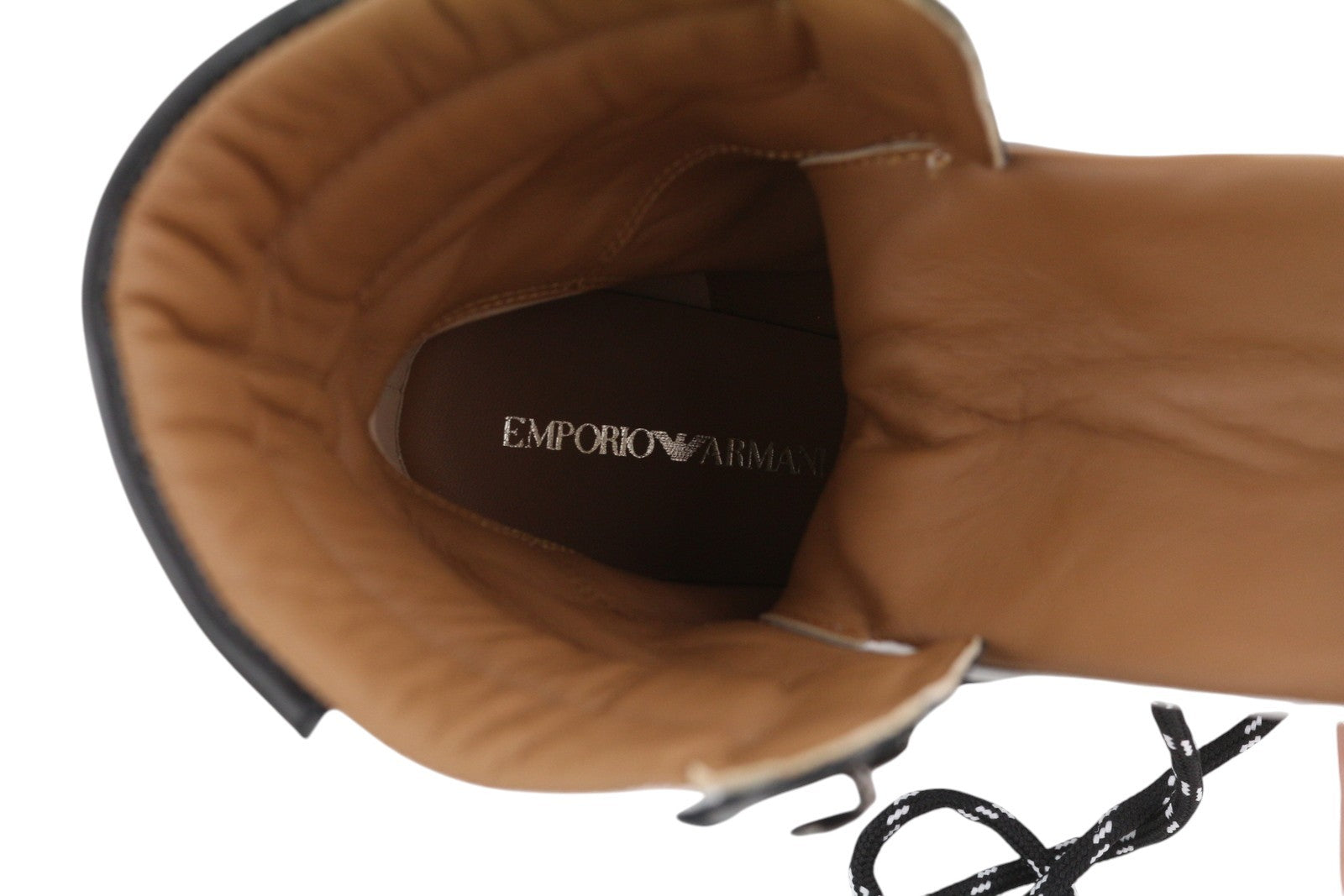 EMPORIO ARMANI Women Boots EU37 Black White Leather Lace-Up Heeled Mid Top