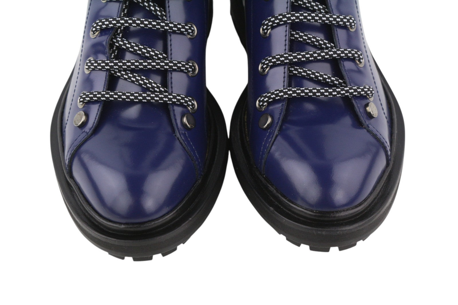 EMPORIO ARMANI Women Boots EU37 Blue Leather Buckle Lace-Up Zip Mid Top