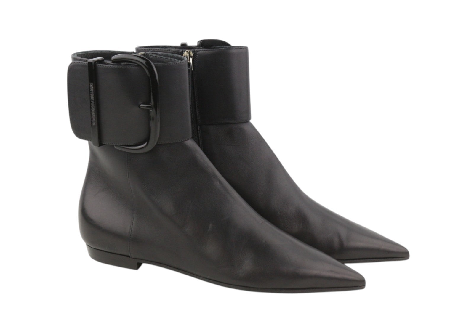 EMPORIO ARMANI Women Shoes EU37 Black Leather Pointed Toe Ankle Zip Closure