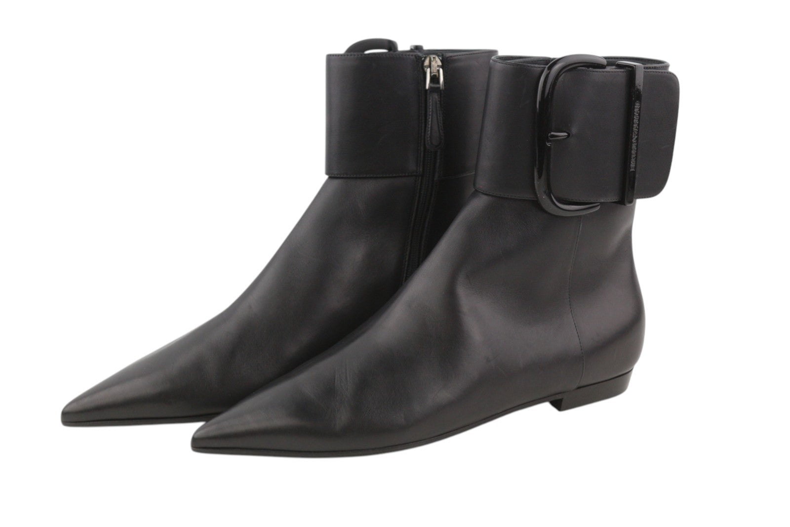 EMPORIO ARMANI Women Shoes EU37 Black Leather Pointed Toe Ankle Zip Closure