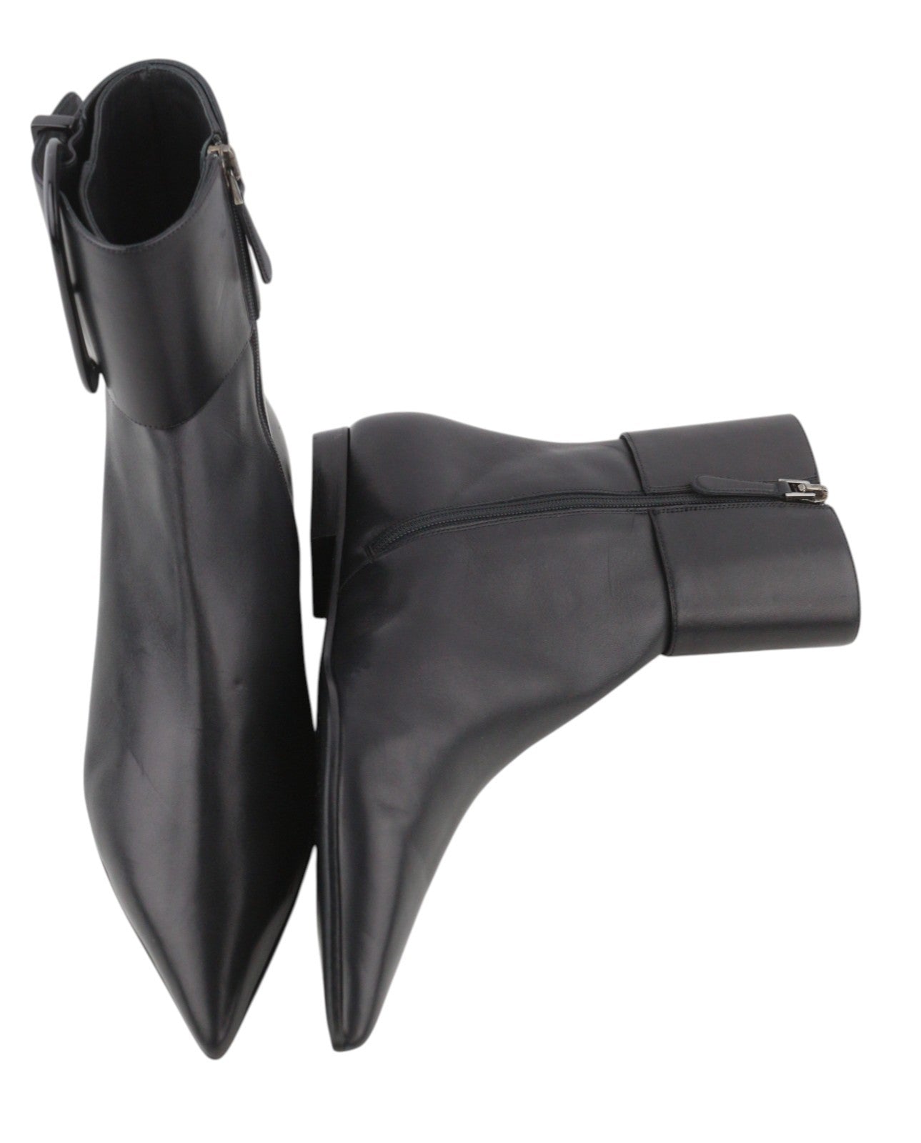 EMPORIO ARMANI Women Shoes EU37 Black Leather Pointed Toe Ankle Zip Closure