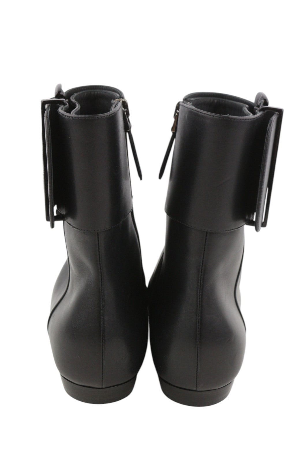 EMPORIO ARMANI Women Shoes EU37 Black Leather Pointed Toe Ankle Zip Closure