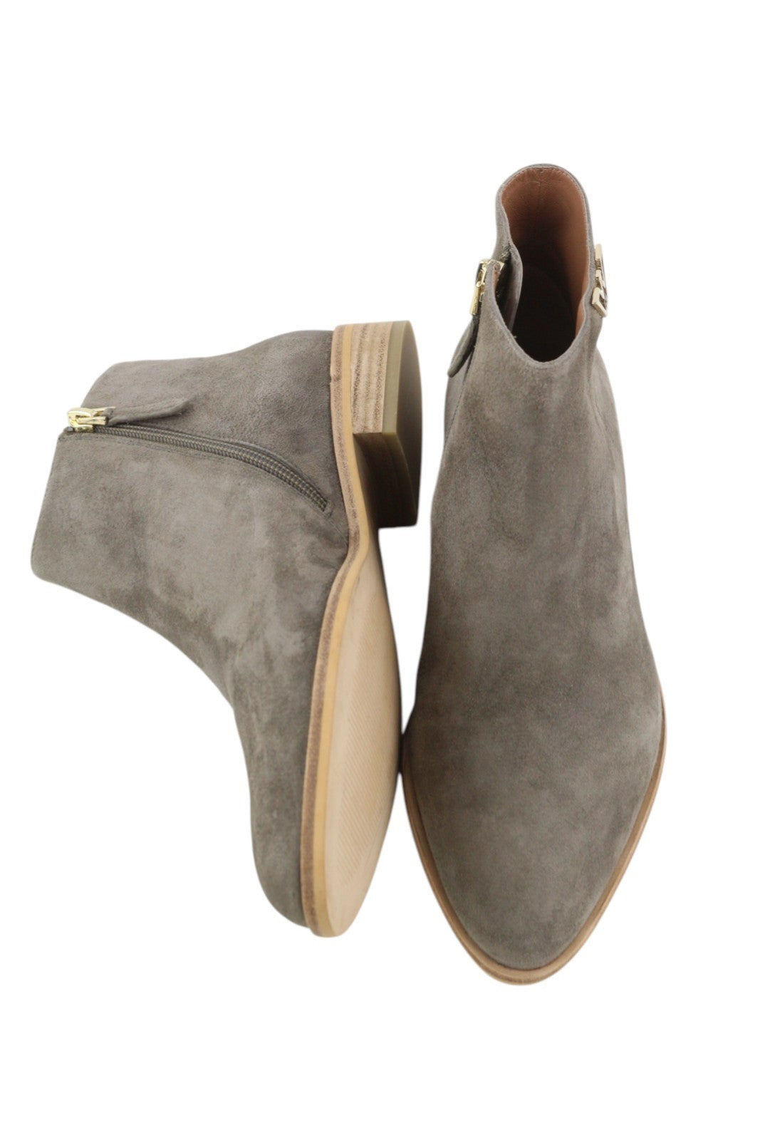 EMPORIO ARMANI X3M274 Women Boots EU37 Grey Suede Leather Almond Toe Zip Ankle