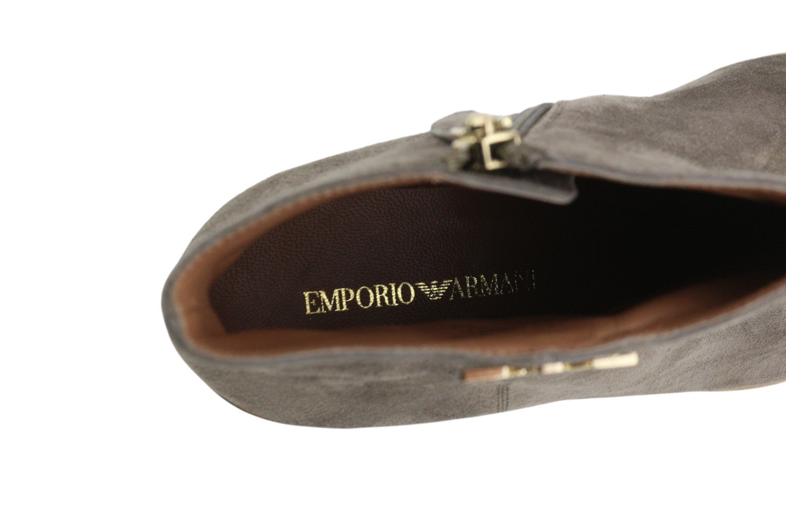 EMPORIO ARMANI X3M274 Women Boots EU37 Grey Suede Leather Almond Toe Zip Ankle