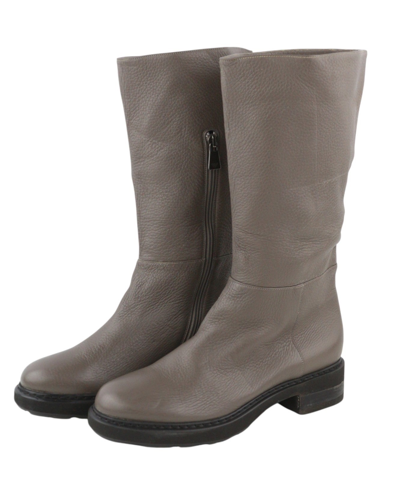 EMPORIO ARMANI X3N151 Women Boots EU37 Grey Leather Almond Toe Zipper Mid Top