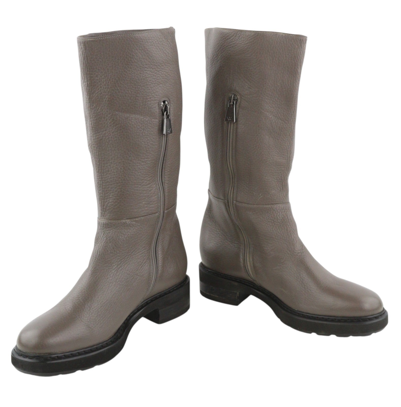 EMPORIO ARMANI X3N151 Women Boots EU37 Grey Leather Almond Toe Zipper Mid Top