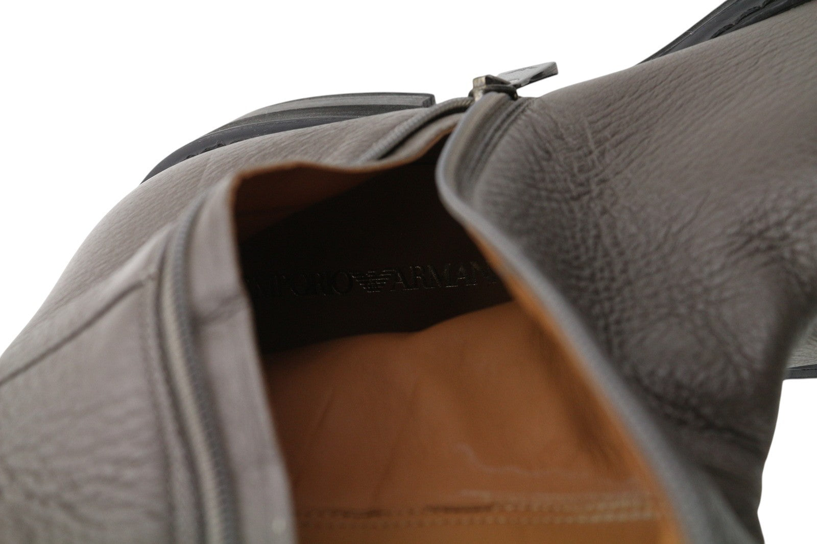 EMPORIO ARMANI X3N151 Women Boots EU37 Grey Leather Almond Toe Zipper Mid Top