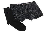 TOMMY HILFIGER Men Underwear L Black Graphic Trunk & Sock Boxer Set Patterned
