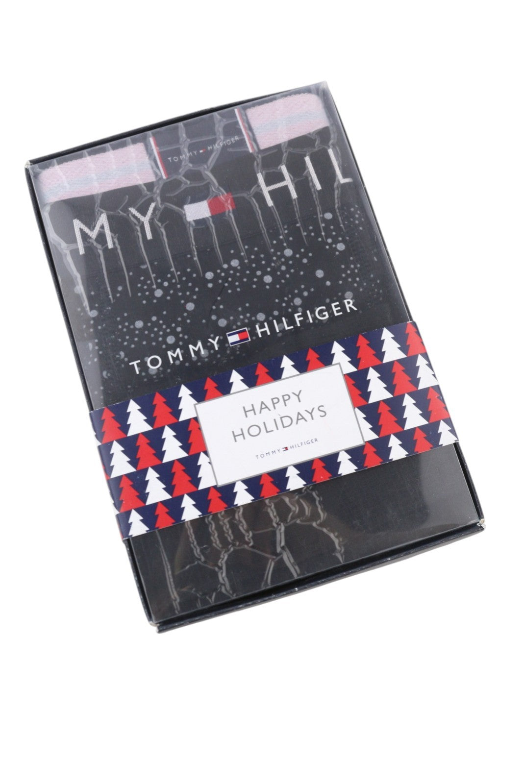 TOMMY HILFIGER Men Underwear L Black Graphic Trunk & Sock Boxer Set Patterned