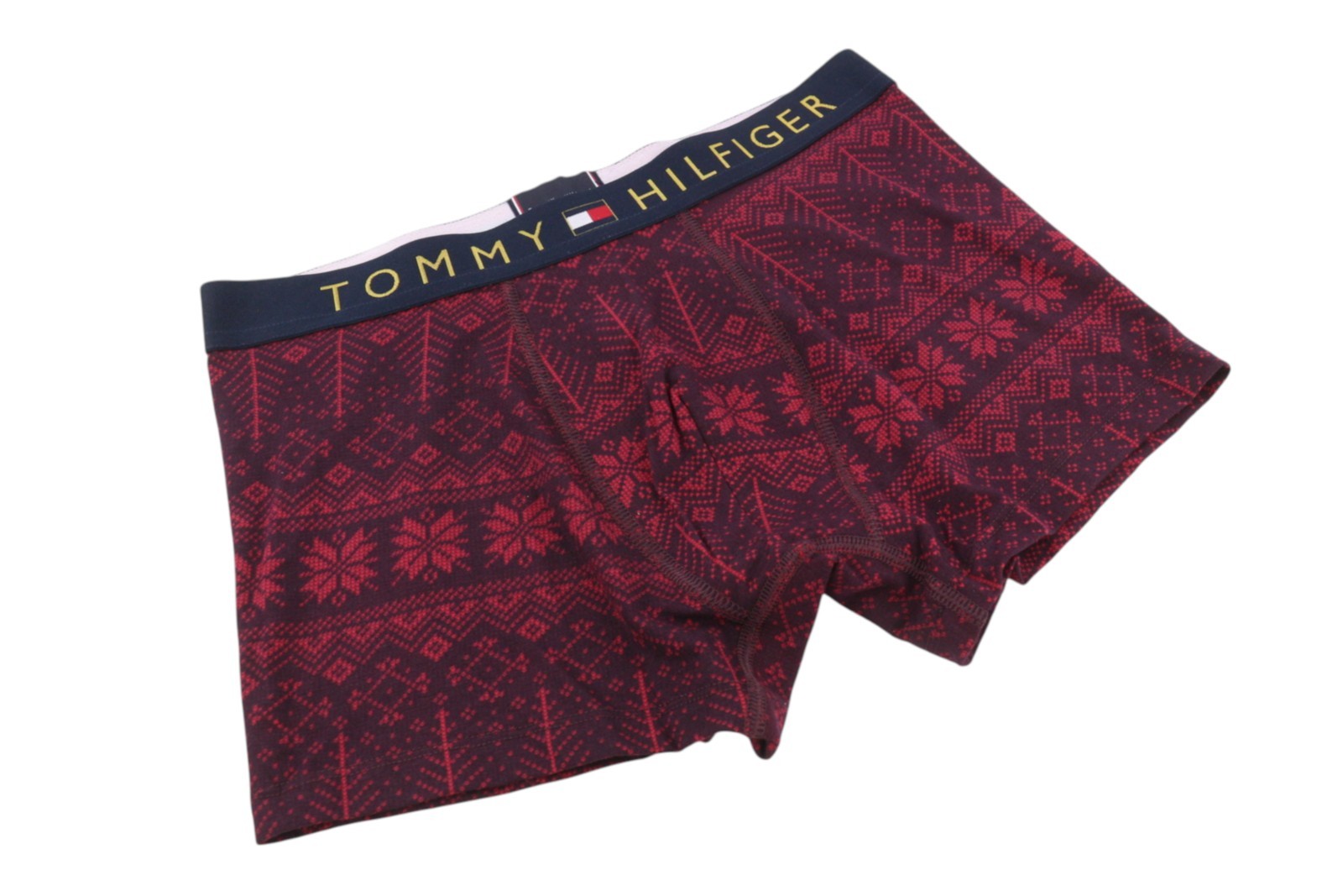 TOMMY HILFIGER Men Underwear S Burgundy Trunk & Sock Set Printed Boxers