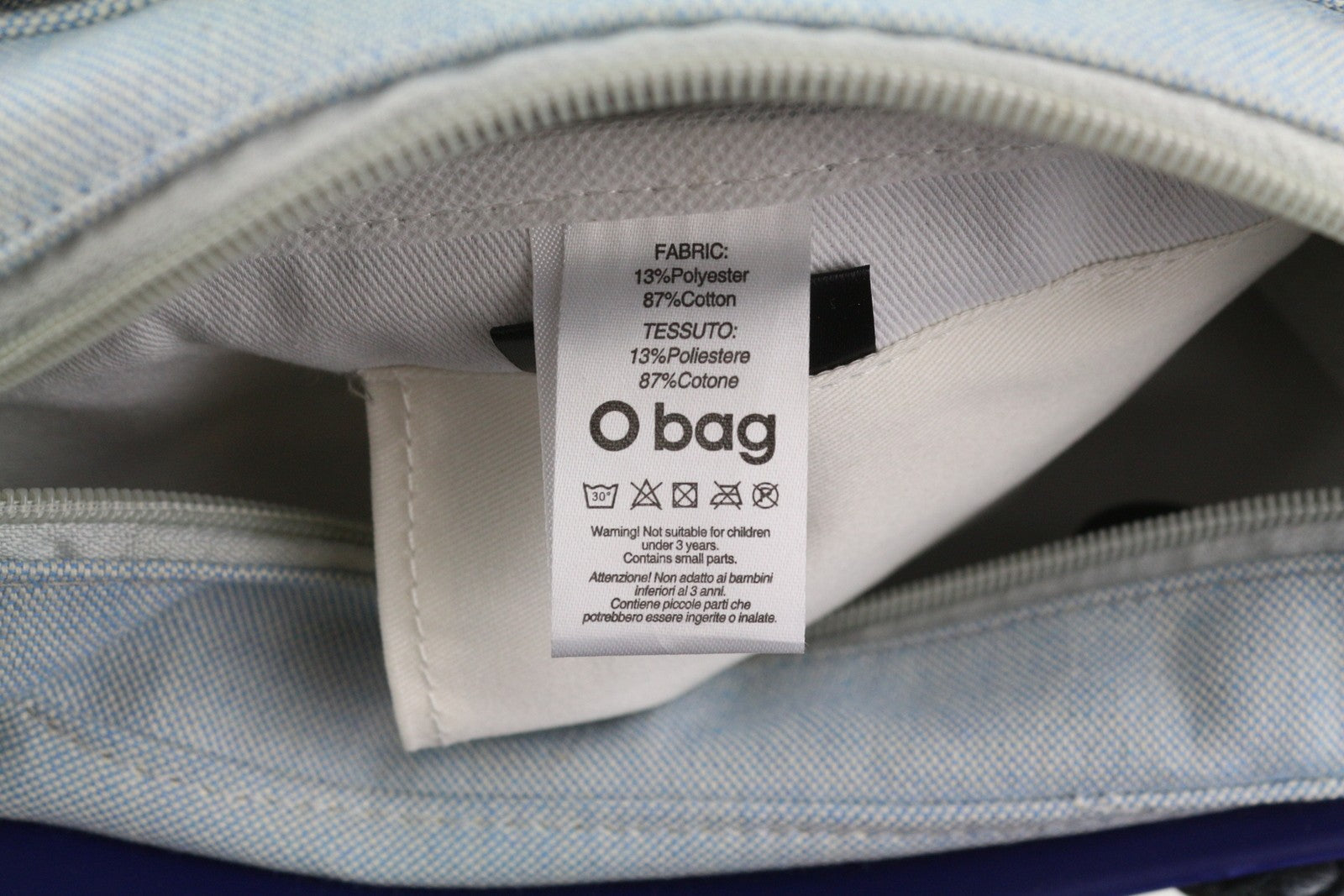 O BAG Chic Women Bag OS Blue Double Handle Mini Tote Inner Pouch Square Logo