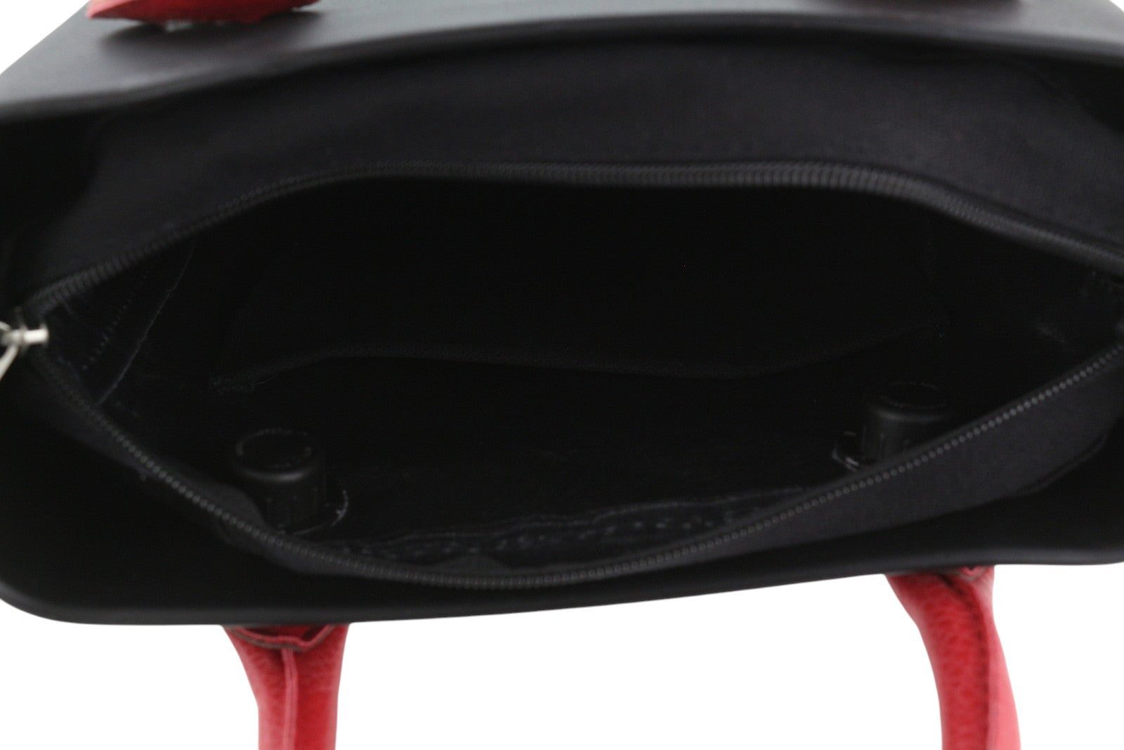 O BAG Chic Women Bag OS Black Red Double Handle Inner Pouch Square Tote