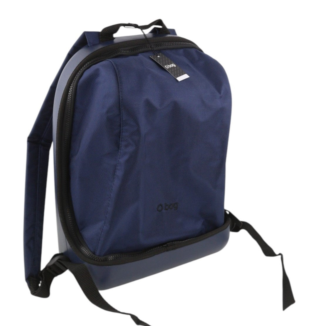 O BAG Women Bag OS Unisex Blue Round Backpack Front Zip Double Handle Logo