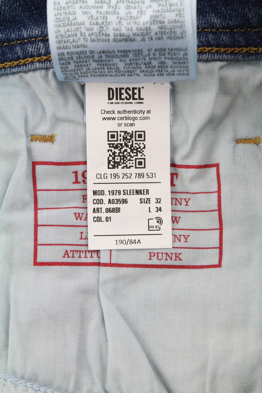 DIESEL 1979 Sleenker 068BI Men Jeans W32/L34 Aged Distress Skinny Denim RRP319