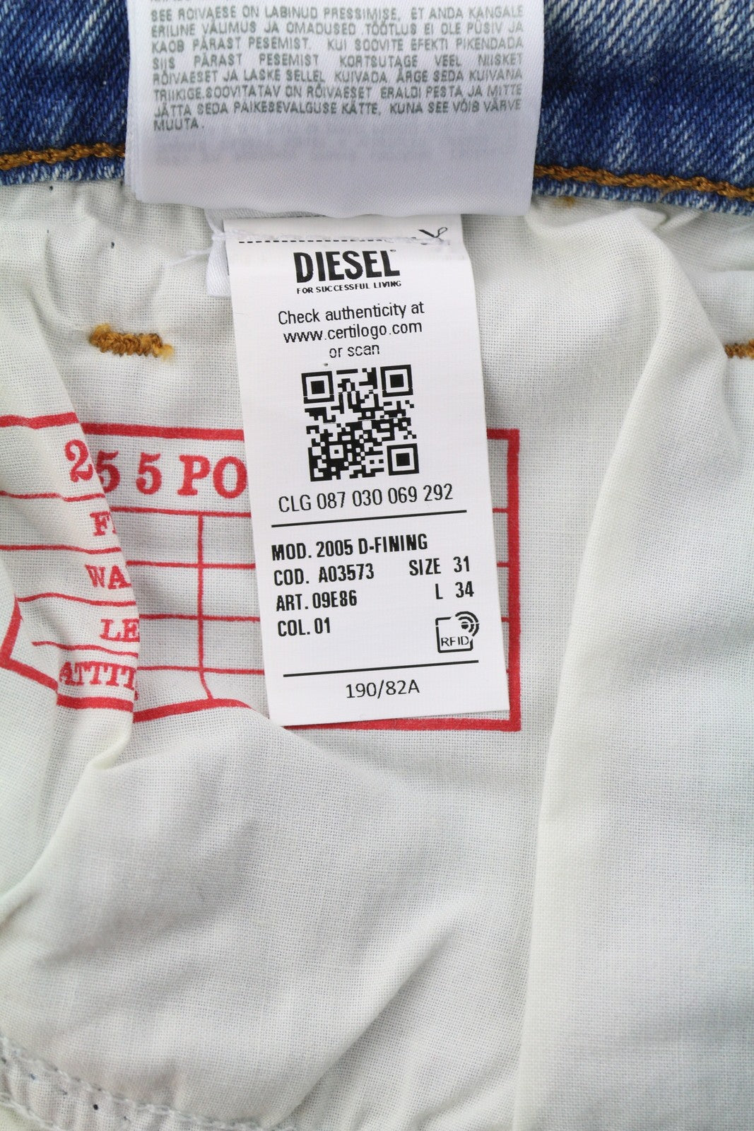 DIESEL 2005 D-Fining 09E86 Men Jeans W31/L34 Blue Distressed Regular Tapered