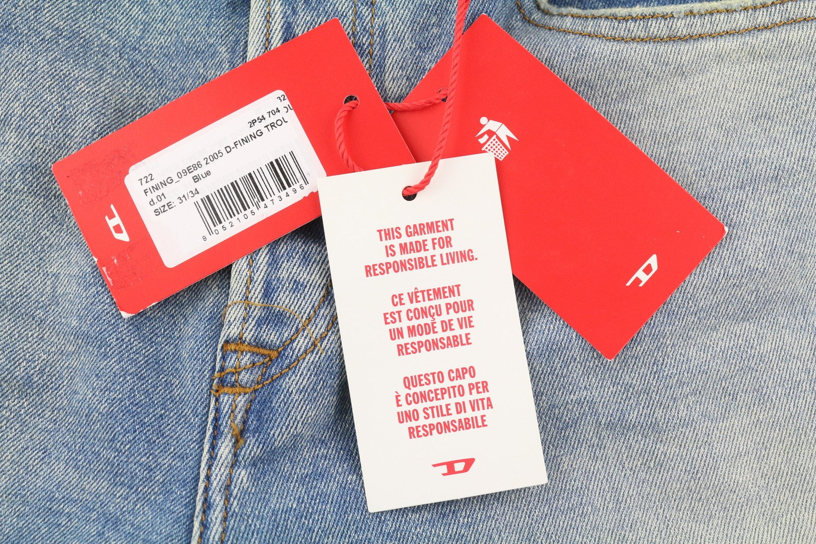 DIESEL 2005 D-Fining 09E86 Men Jeans W31/L34 Blue Distressed Regular Tapered