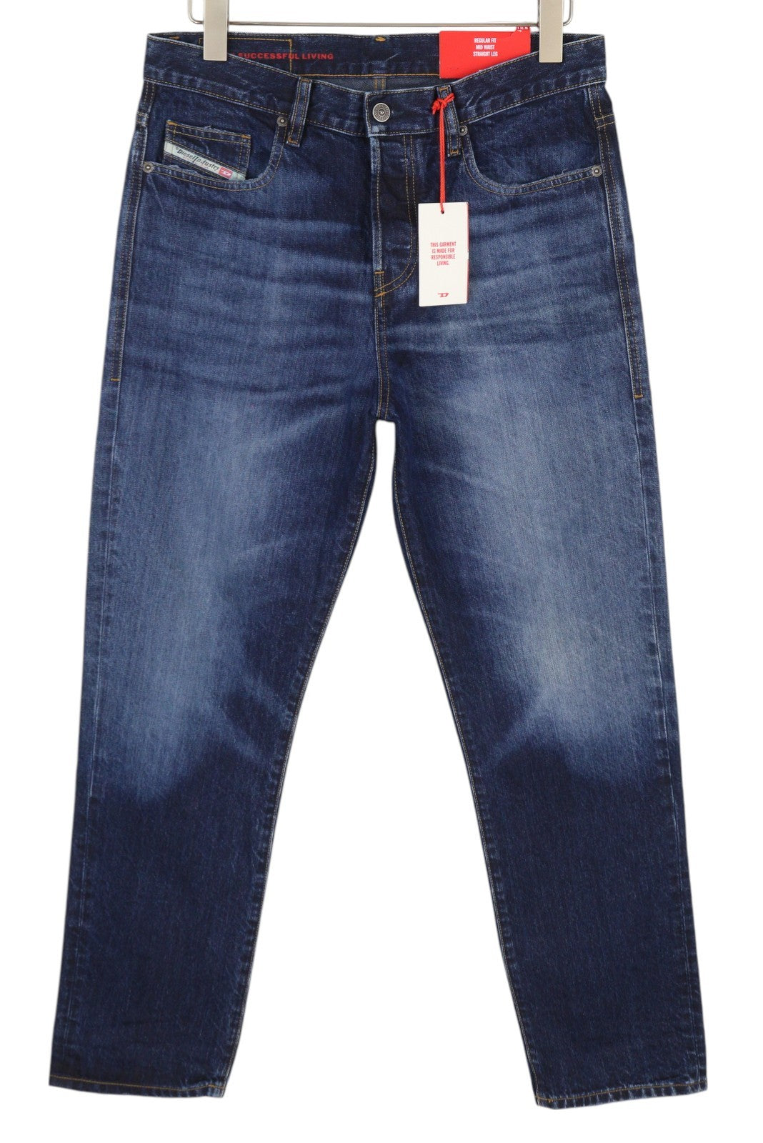 DIESEL 2020 D-Viker 09C64 Men Jeans W31/L32 Blue Washed Regular Straight Leg