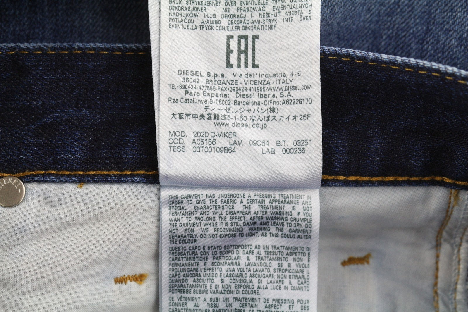 DIESEL 2020 D-Viker 09C64 Men Jeans W31/L32 Blue Washed Regular Straight Leg