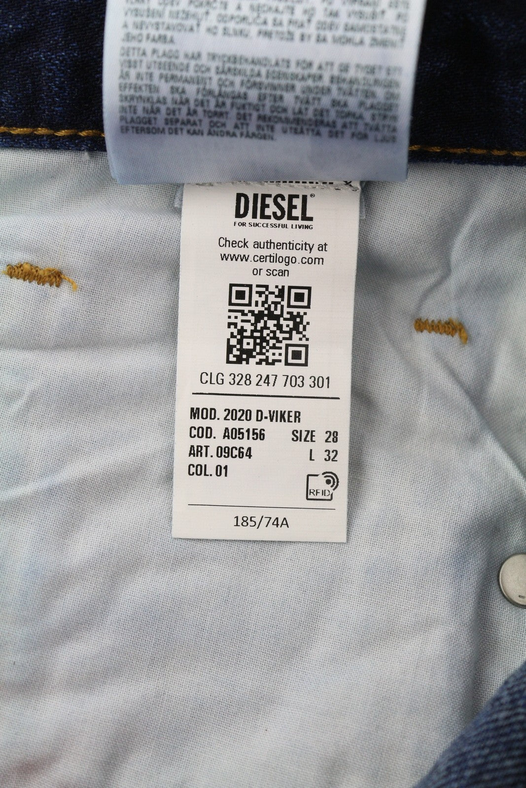 DIESEL 2020 D-Viker 09C64 Men Jeans W28/L32 Blue Faded Straight Regular Fit