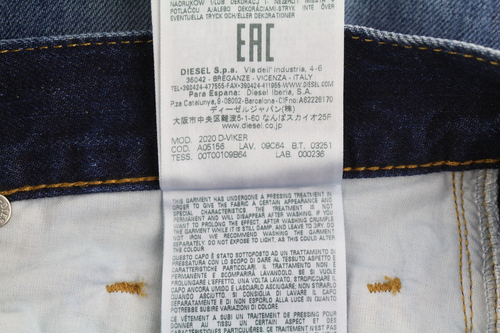 DIESEL 2020 D-Viker 09C64 Men Jeans W29/L32 Blue Washed Regular Straight Fit